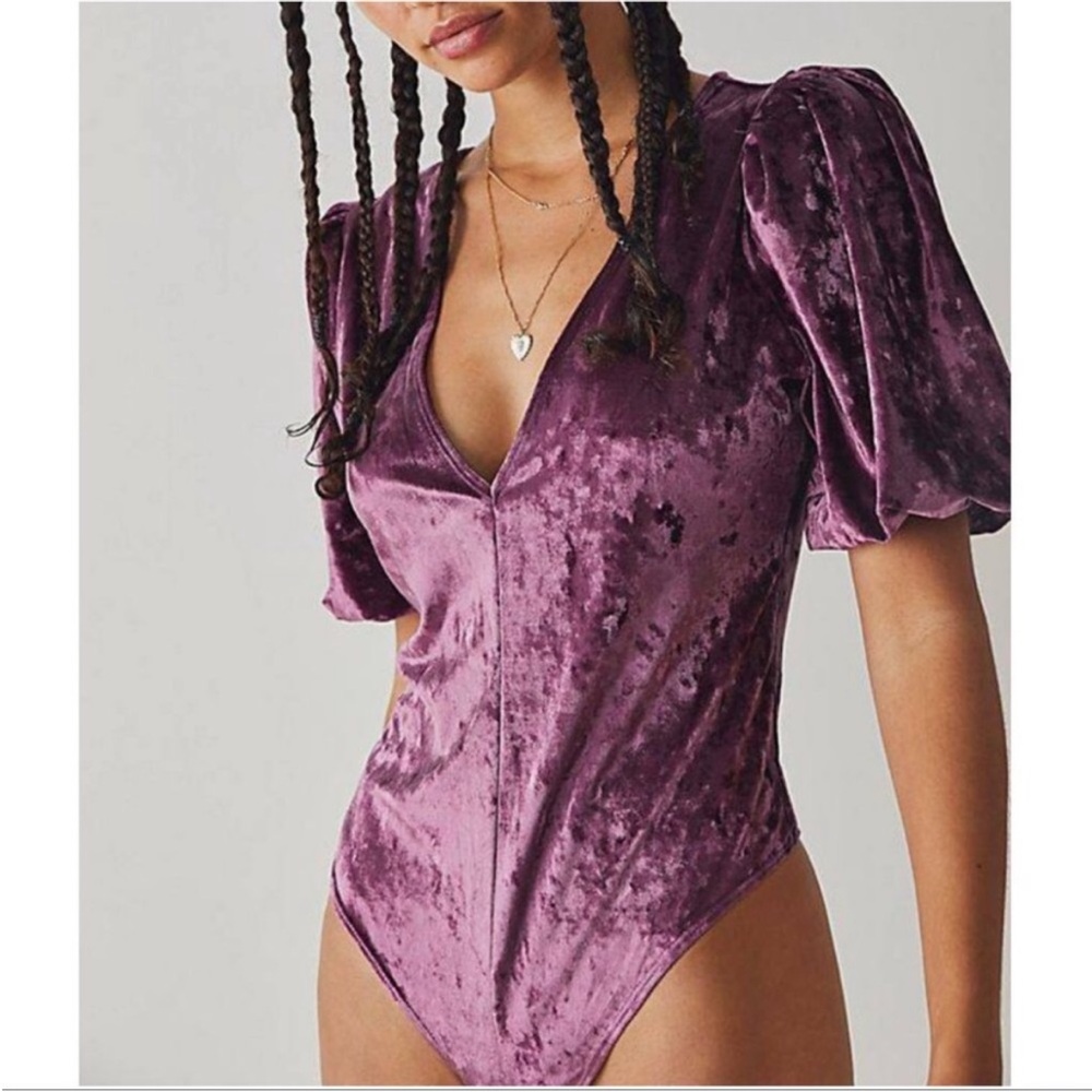 Free People Don’t You Wish Purple Velvet Bodysuit